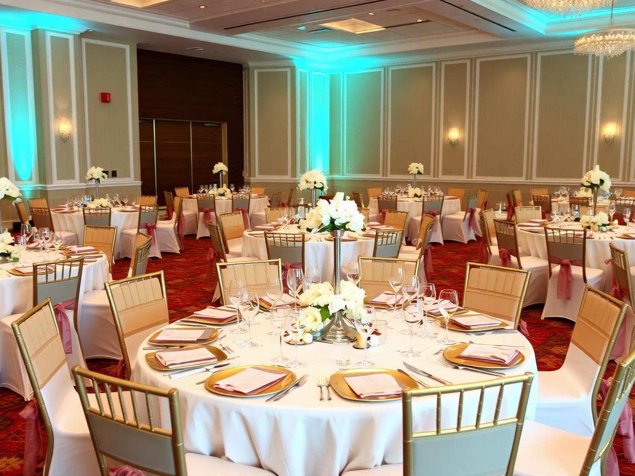 Elegant round-table dining setup — Fluke Banquet Hall Gurgaon