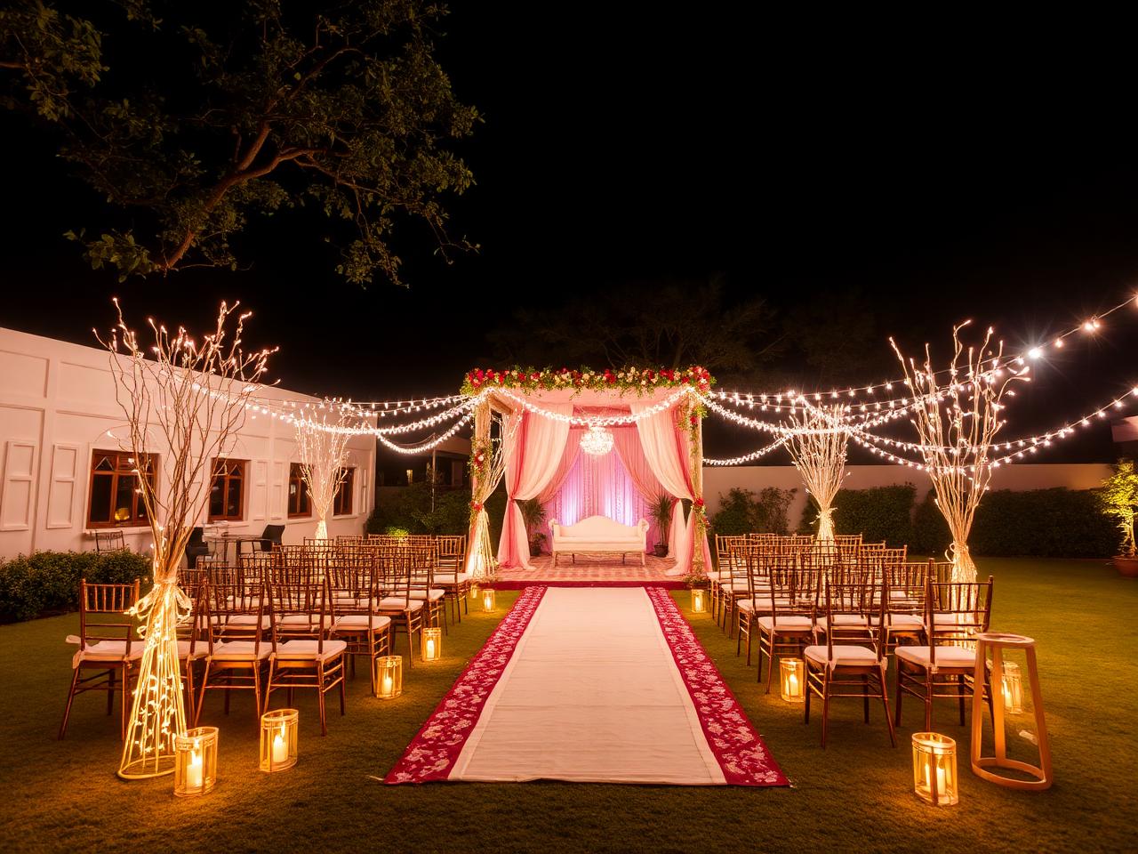Outdoor lawn wedding with fairy lights — Fluke Banquet Hall Gurgaon